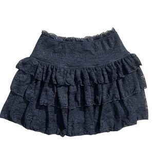 Black Layered Ruffle Lace Skirt Mini Grunge Goth Whimsigoth Sz S